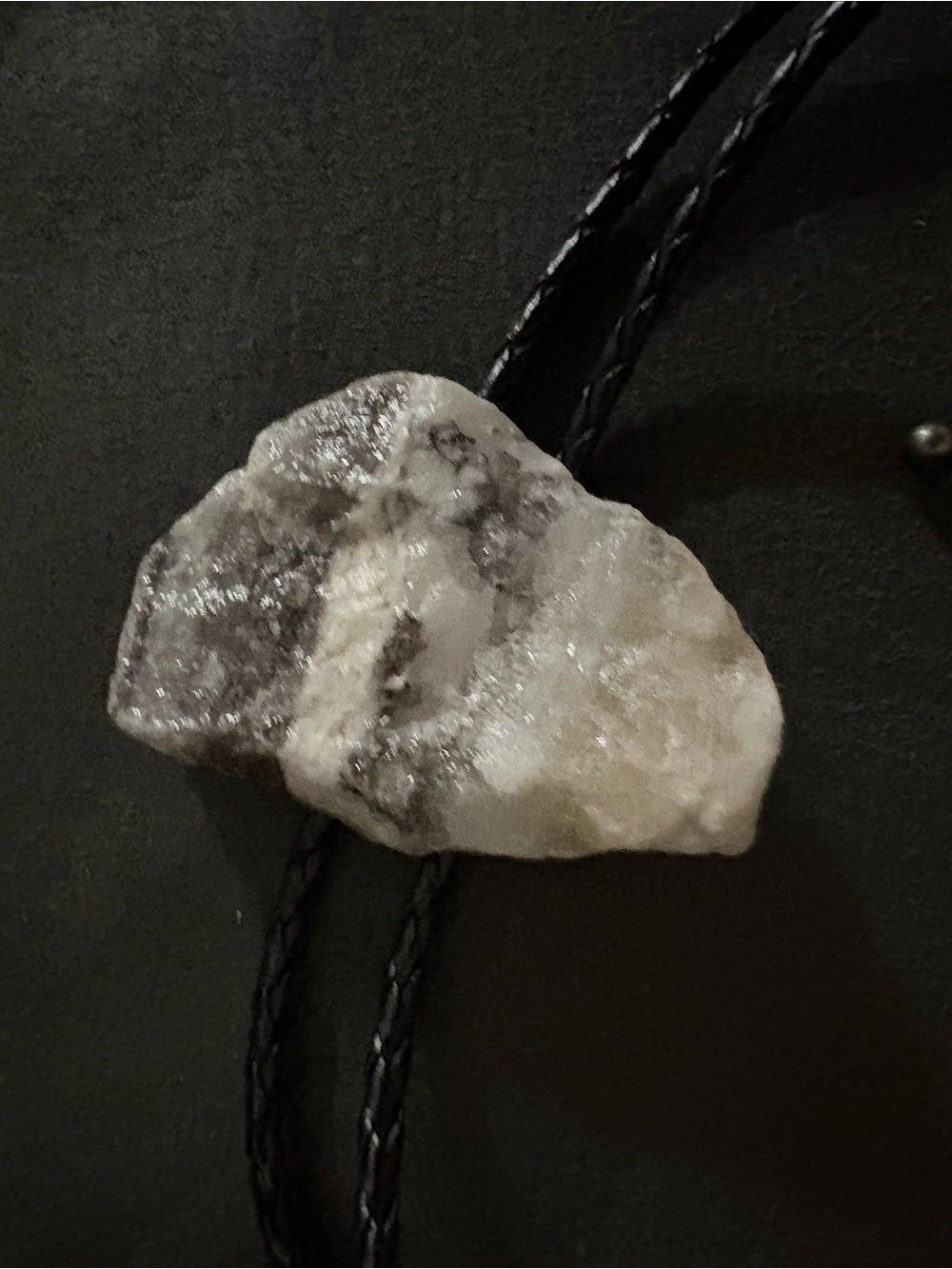Crystal Stone Bolo Tie - White and Gray